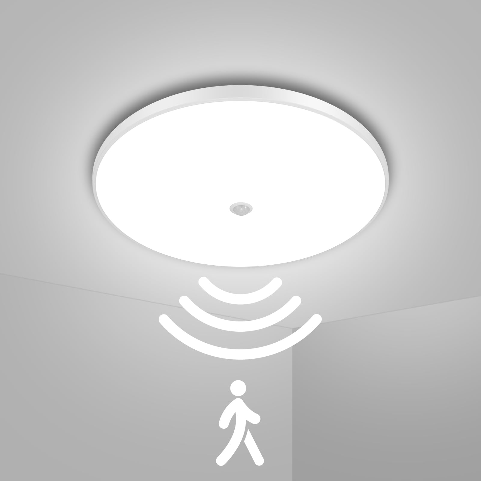 Litglobe 36W LED Ceiling Light Motion Sensor,6500K Daylight Motion Sensor Lights Indoor,3600LM Round Bathroom Ceiling Light,Ø36cm Pir Lights for Stair Hallway Porch Garage