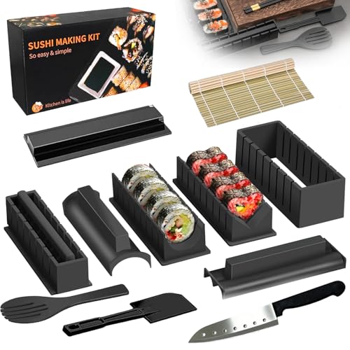 Sushi Making Kit Premium 12 Pcs DIY Sushi Tool Set With Rice Roll Mold DIY Sushi Roller Tool Sushi Tools with Bamboo Sushi Mats Sushi Rice Roll Mold Shapes Sushi Maker Set for Beginners Home