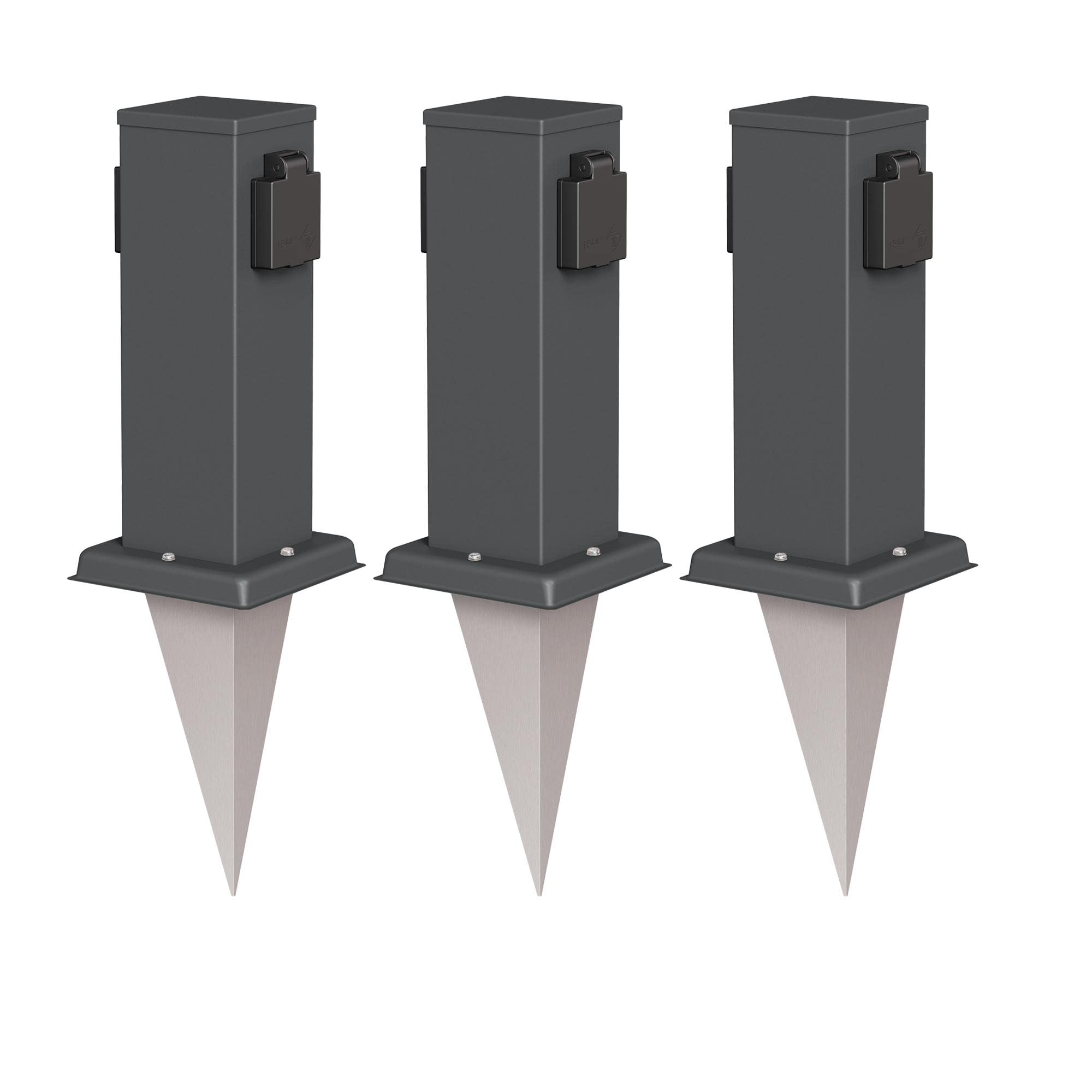 ledscom.de 2x presa da giardino a colonna Polly con picchetto a terra per esterni, IP44, 2-gang, antracite, angolare, 27cm