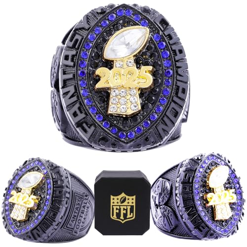 Image of 2025 Fantasy Football Championship Ring | Heavy FFL Champion Trophy Ring | Gold Silver Tone Plated Award Trophy for Fantasy Football League Winner
