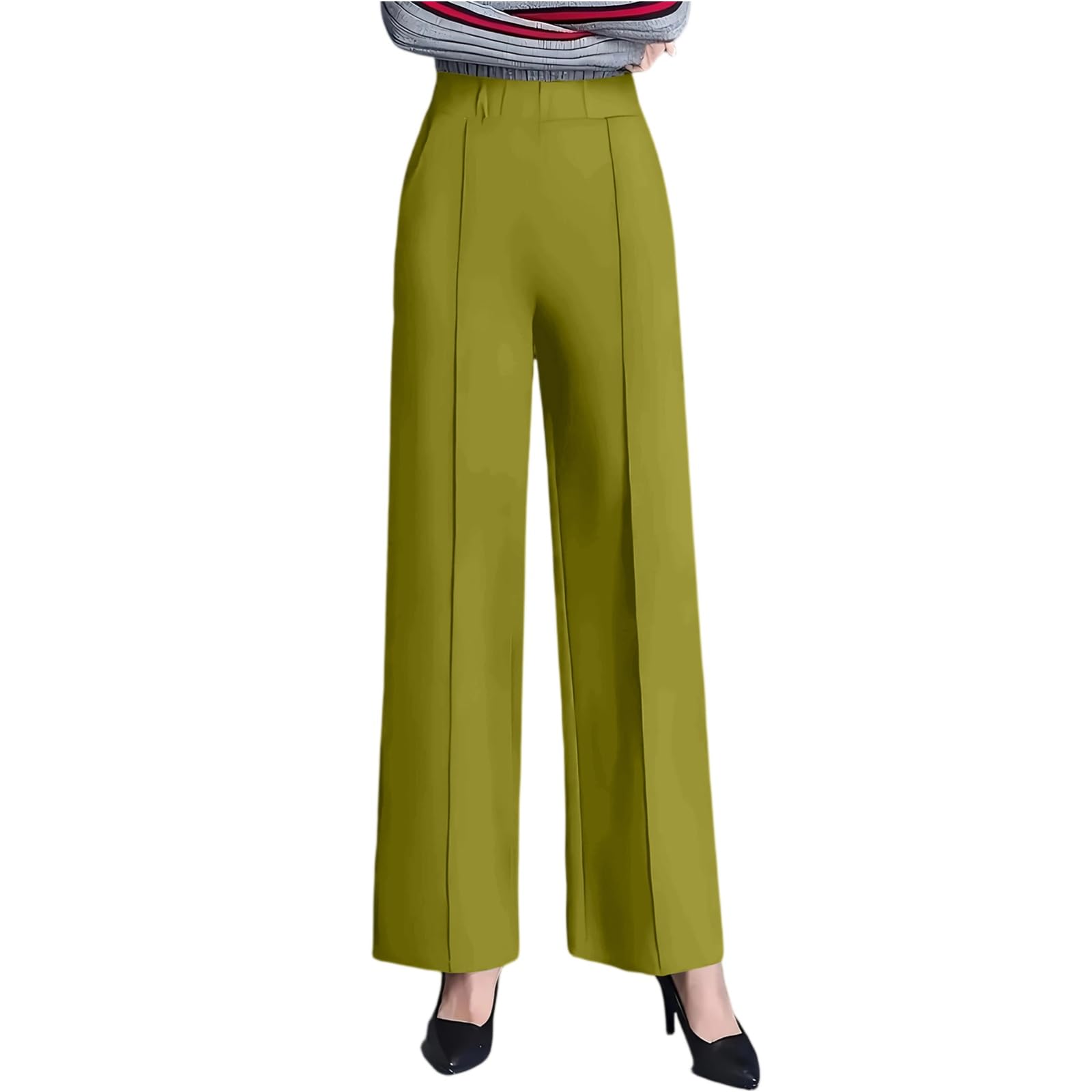 Work Pants Women Stretch Dress Pants Business Casual Elastic High Waist Comfy Formal Slacks Flowy Wide Leg Trousers