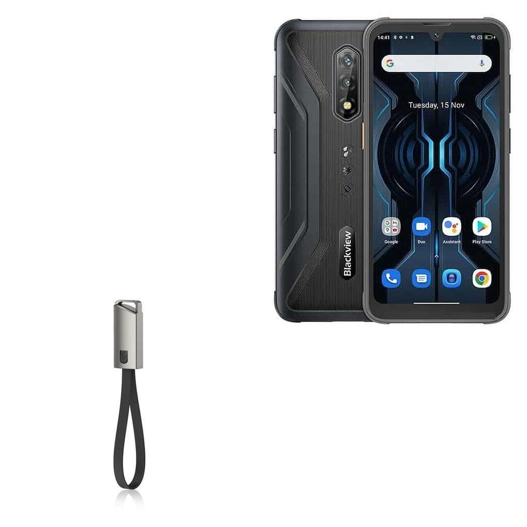 BoxWave Cable Compatible with Blackview BV5200 Pro - USB Type-C Keychain Charger, Key Ring USB Type-C to Type-A 8 in USB Cable - Jet Black