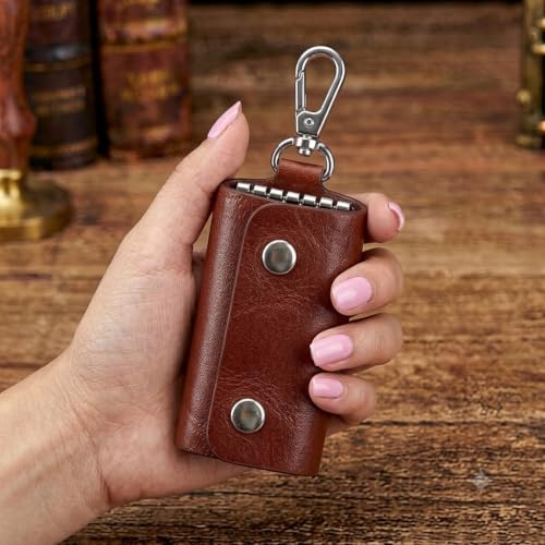 Image of Leather Key Pouch Keychain for Men & Women - Key Holder Wallet with Key Ring | Compact Key Organizer Case for Car Keys, House Keys & Coins | Small Leather Key Wallet Pouch