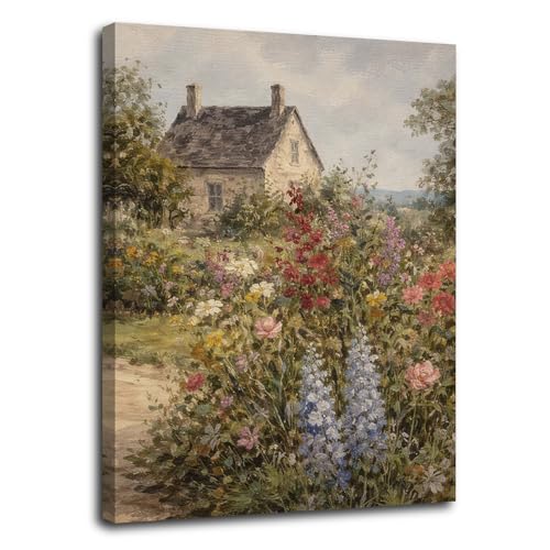 RWWNONW Vintage Garden Cottage Wall Art, Rustic Stone House Landscape Cottage Core Decor, 11.5x15 Inch.(006)