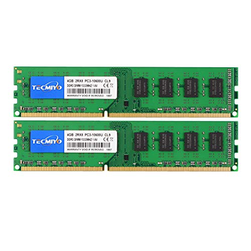 TECMIYO 8GB Kit (2 X 4GB) PC3-10600U DDR3 1300MHZ DIMM DDR3-1333 UDIMM 2RX8 Dual Rank CL9 1.5V 240 Pin Unbuffered Non-ECC Udimm Desktop Memory RAM for Intel AMD System
