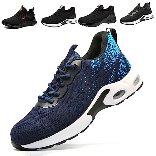 Fadezar Sicherheitsschuhe Herren Leichte Arbeitsschuhe Herren Damen Sportliche Atmungsaktive Stahlkappenschuhe rutschfeste Arbeitsturnschuhe 02 Blau 44