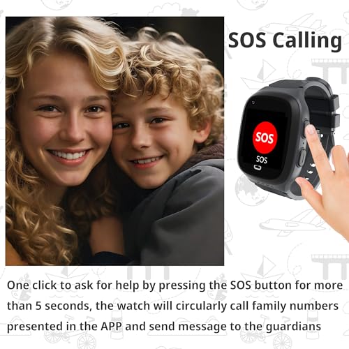 Image of 4G Kids Smart Watch Boys with GPS Tracker Location Video Call Cell Phone SOS Calling Voice Chat Camera Alarm Clock Touch Screen SmartWatch Gifts for Age 5-12 Kids (Black)