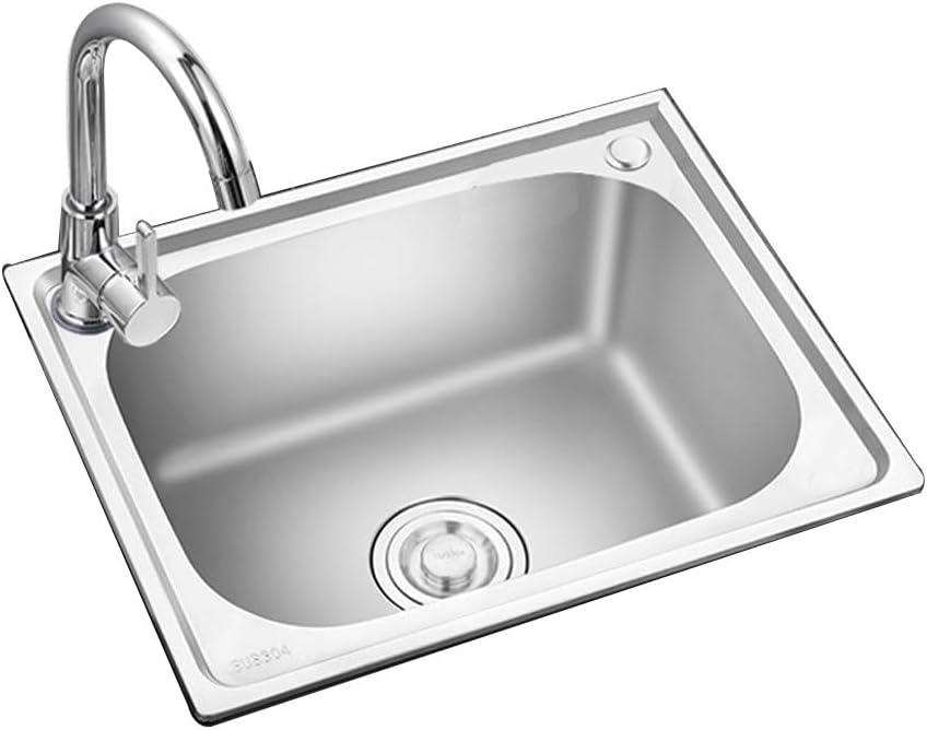 シングルボウルキッチンドロップインシンク、ハンドメイドブラッシュニッケルキッチンシンク、野菜果物洗い場、シルバー-52x38cm