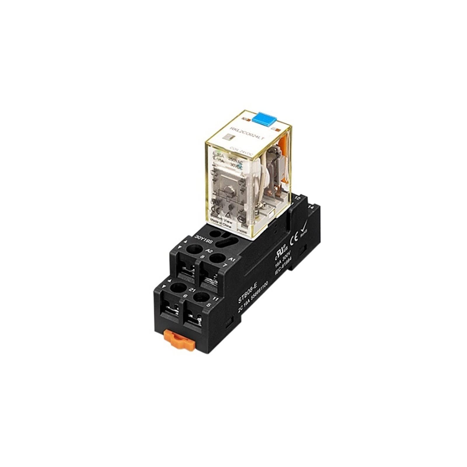 Relais miniature RKL2CO-LT 10A AC 230V avec indicateur LED et bouton test