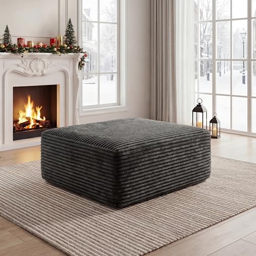 Corduroy Ottoman Modern Boneless Cloud Foot Rest Foam Support Oversized Modular Sectional Sofa Stool for Living Room Bedroom & Small Spaces No Assembly Required (Drak Gray Ottoman)
