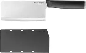 KitchenAid Faca cutelo clássico com capa de lâmina de ajuste personalizado, faca de cozinha afiada, lâmina de aço inoxidável japonesa de alto carbono, cutelo de carne, preto