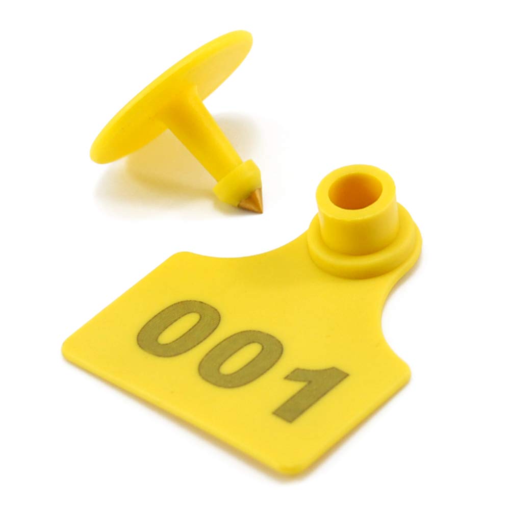Lot de 100 étiquettes d'identification numérotées en TPU pour chèvres, moutons, porcs, vaches, bétail, veau et 1 applicateur d'étiquettes auriculaires