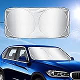 🚗【Aislar el Calor y la Protección Solar】El lado plateado del parasol puede reflejar los rayos ultravioleta, evitar que el salpicadero y el interior estén expuestos a los rayos ultravioleta directos, el lado negro puede aislar la conducción del calor, mantener el interior del coche y los asientos frescos, evitar la decoloración y el agrietamiento, y acortar en gran medida el tiempo para enfriar el coche.