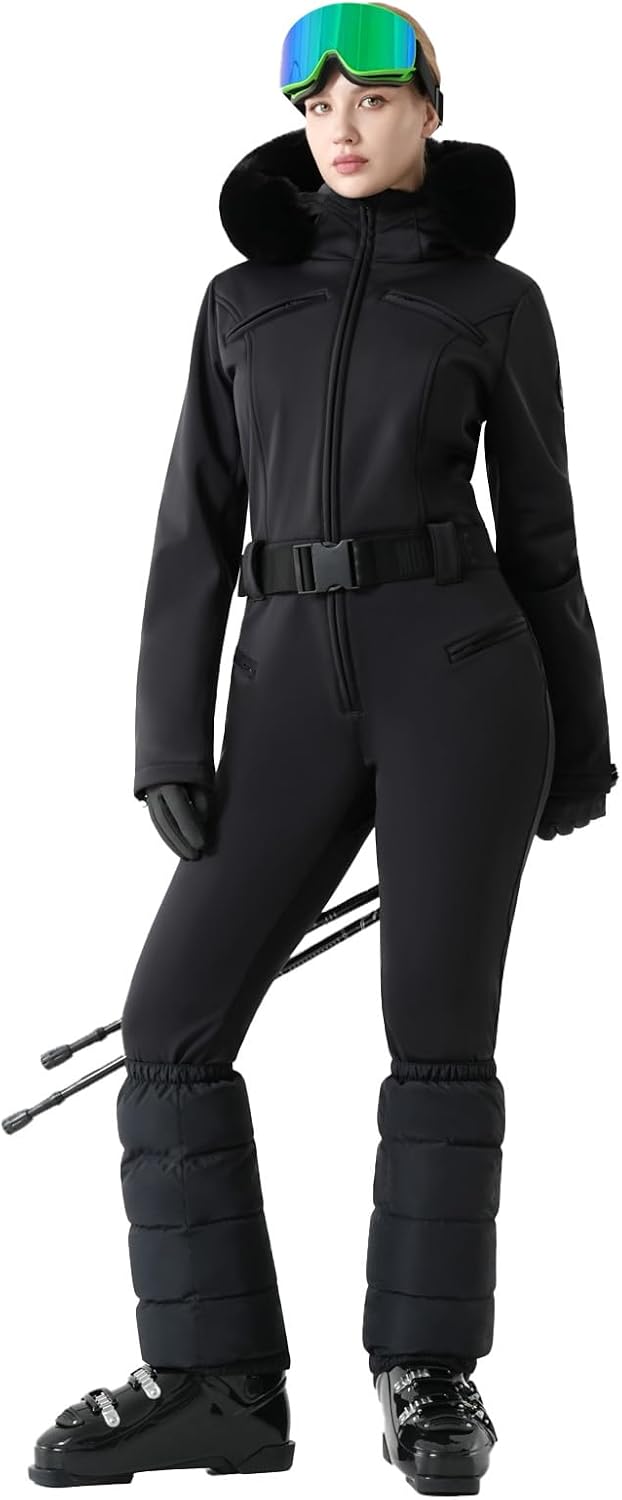 Womens Ski Suit One Piece Snowsuit Slim Insulated Jumpsuit Warm Waterproof Outdoor Sports Outerwear