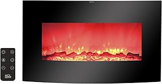 38 Inch Electric Fireplace Heater Stove | Tempered Glass Curved Screen w...