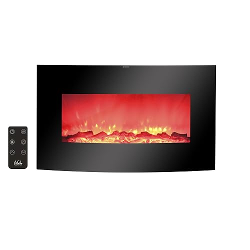 38 Inch Electric Fireplace Heater Stove | Tempered Glass Curved