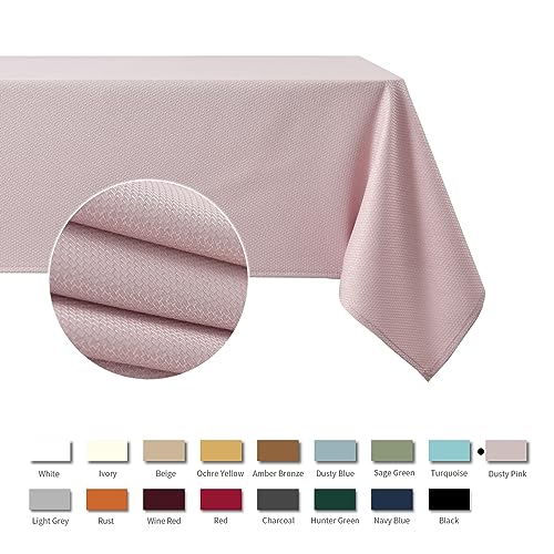 Image of maxmill Textured Rectangle Tablecloth Water Resistant Wrinkle Free Spill-Proof, Soft Jacquard Table Cloth for Banquet Parties Event Holiday Dinner, Indoor and Outdoor Use, 60 x 84 Inch, Dusty Pink