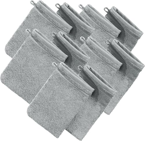 Erwin Müller Waschhandschuh, Waschlappen Heidelberg 10er- Pack, 100% Baumwolle hellgrau Größe 15x21 cm - weiche Qualität… – Ansicht 1