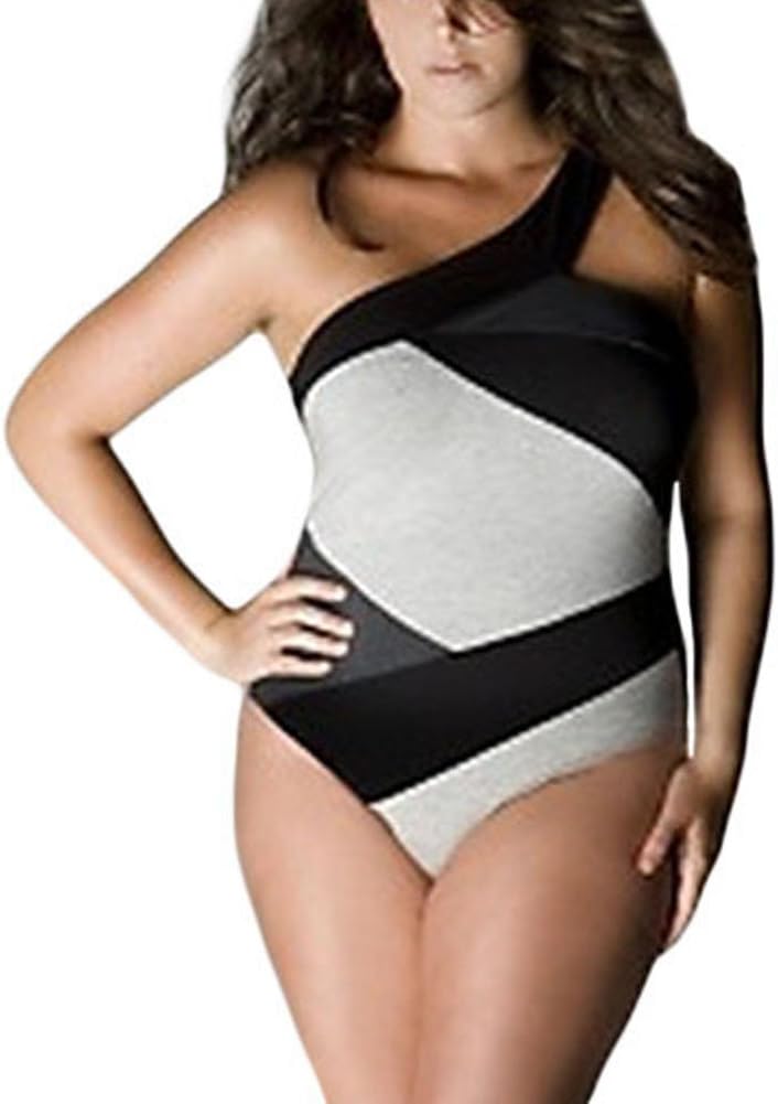 REKAIS Plus Size Strapped One Piece Swimwear 2xl-5xl Size (3XL, Black White)