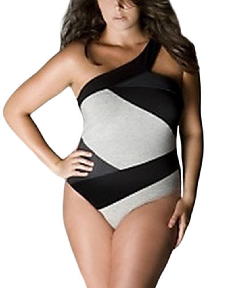 REKAIS Plus Size Strapped One Piece Swimwear 2xl-5xl Size (3XL, Black White)