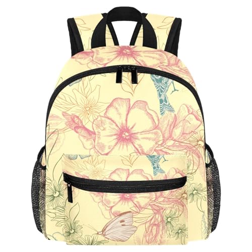 Sac à dos léger à poches bouteille d'eau petit format multicolore papillons oiseaux