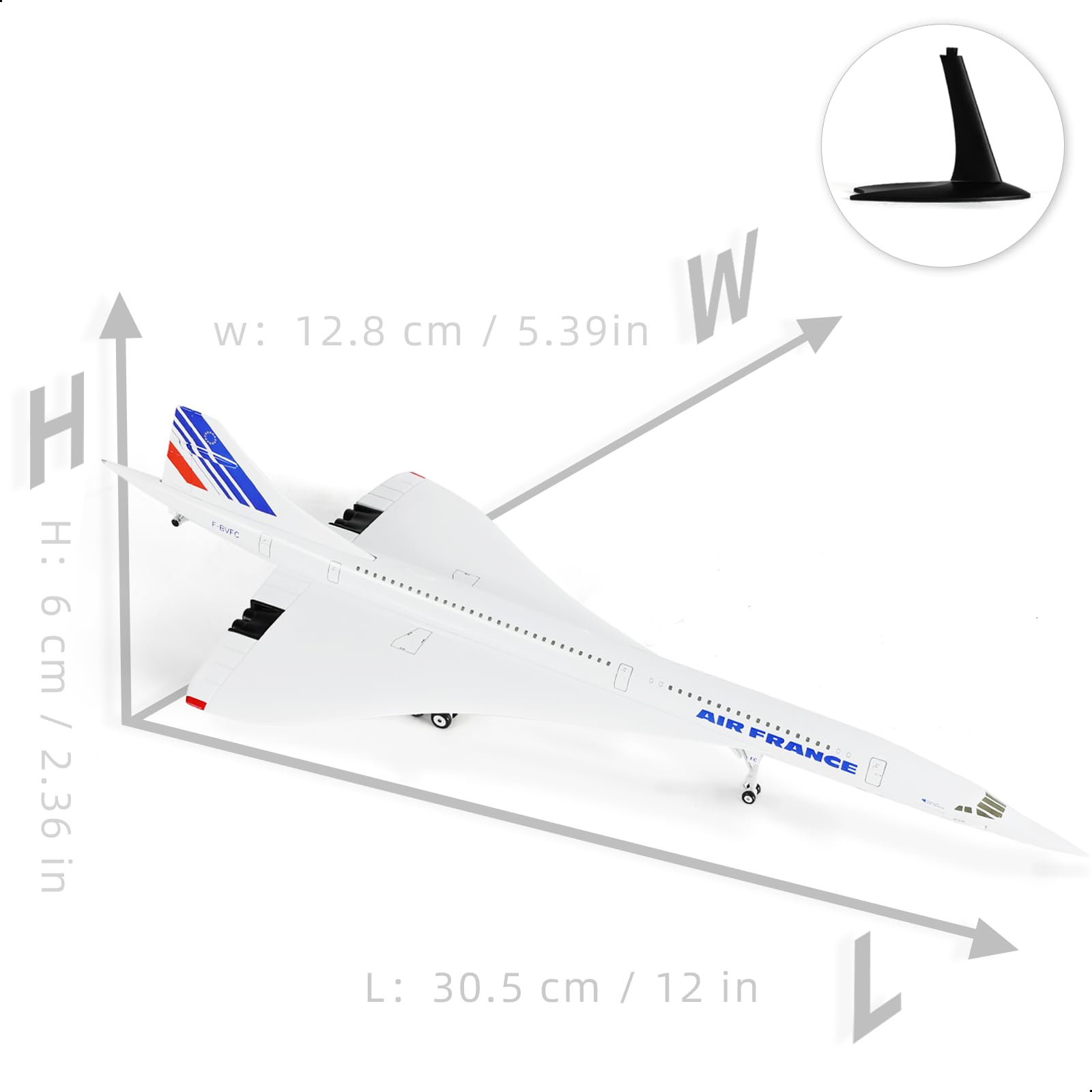 Kit de modelo de avión de metal fundido a escala 1/200 Concorde Air France con soporte, modelo Concorde para adultos entusiastas de la aviación, regalo o colección de aviones (12 pulgadas de