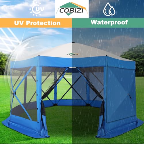Image of COBIZI 15x15 FT Pop Up Gazebo - Canopy Tent, Large Gazebos On Clearance with Sidewalls, Screened in Gazebo,carpas para Patio,Portable Screen Tents for 12-15 Persons Outdoor Camping, Backyard, Blue