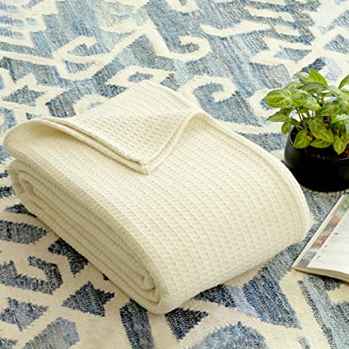 Tex Trend Luxury 100% Cotton Blanket - Soft Blanket For Bed, Sofa & Couch - Breathable Blanket For Summer - All Season Cotton Thermal Blanket (Ivory, Twin Xl) #TOP5