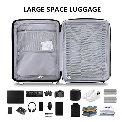 Image of Carry On Luggage with Front Pocket & USB Port, PC Hardside 20 Inch luggage with Spinner Wheels & Built-in TSA Lock, Durable Lightweight Rolling Suitcase, Bule