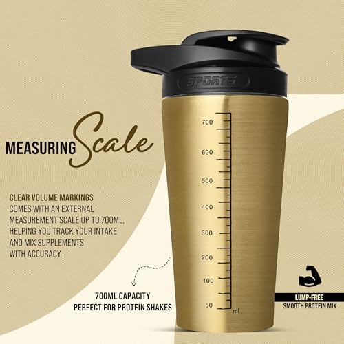 Image of Stainless steel shaker 700ml protein shaker bottle - leak proof 304 SS food grade steel, gym shaker, shaker bottles for protein, steel shaker for gym (Golden)