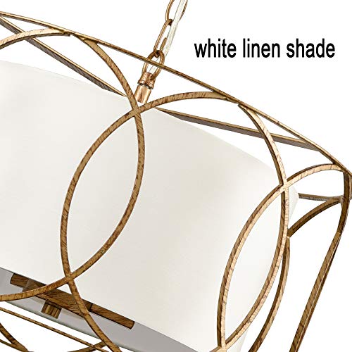 Hydelite Brass Drum Pendant Light 3-Light Dining Table Fixture With White Linen Diffuser #TOP4