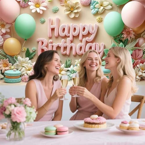 Image of Happy Birthday Backdrop for Women - 72X44 inch Banner Daisy Flower Floral Sweetmeat Happy Birthday banner for Kids Party Decor Girls Celebration Poster Cake Table Decorations Photo Booth