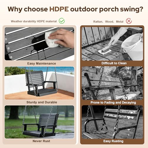 Image of Psilvam 4 FT Single Porch Swing, Heavy Duty Swing Chair Outdoor, Black