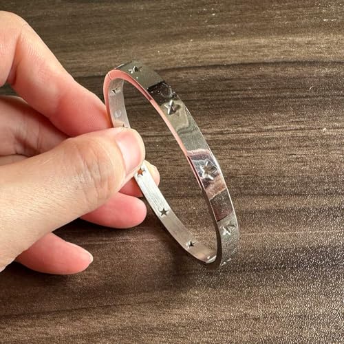 Fashion Stainless Steel Hollow Star Pattern Oval Arm Band Cuff Bracelet4