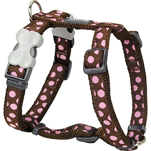 Red Dingo Classic Dog Harness Design, Pink Spots on Brown, Small 15mm
