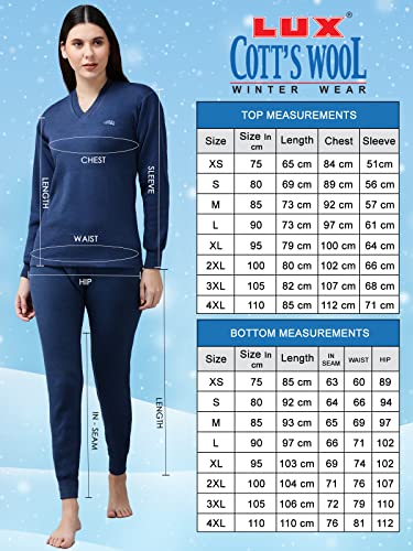 Image of Lux Cott's Wool Women's Thermal Set | Full Sleeves V Neck Solid Thermal Innerwear for Women | Soft Comfortable Body Warmer Set | Winter Top and Bottom