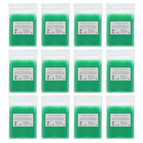 aoyiro マイクロブラシ アオイロ アプリケーター まつげエクステ用 マイクロ ブラシ マイクロ綿棒 マイクロスティック 美容ブラシ まつ毛エクステ まつげパーマ 塗布 メイク 歯 クリニック パソコン スマホ カメラ 掃除 (グリーン, 12袋/約1
