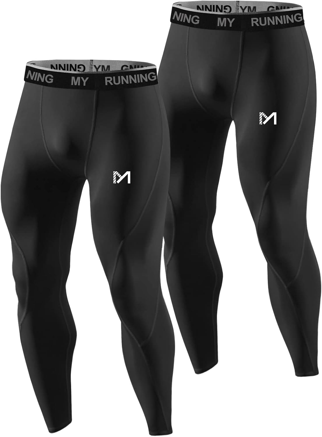 MEETYOO Men's Standard Compression Pants, Cool Dry Sports Workout Running Tights Leggings, Black+Black, X-Large
