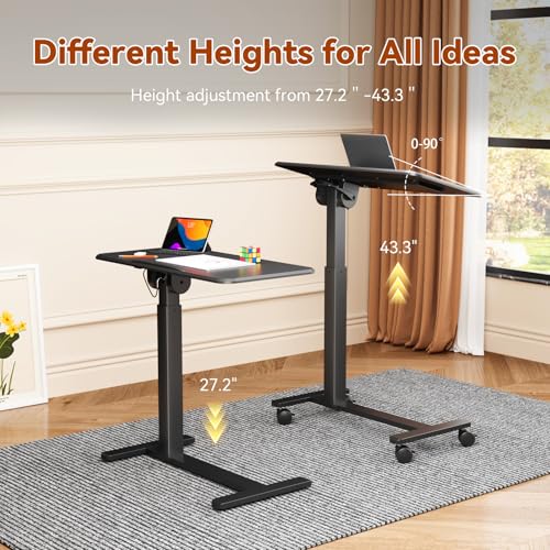 Image of Mobile Standing Desk, Height Adjustable Left /Right Overbed Bedside Table, 90 Tiltable Portable Laptop Desk with Wheels, Foldable Computer Cart for Hospital Home Use, Black