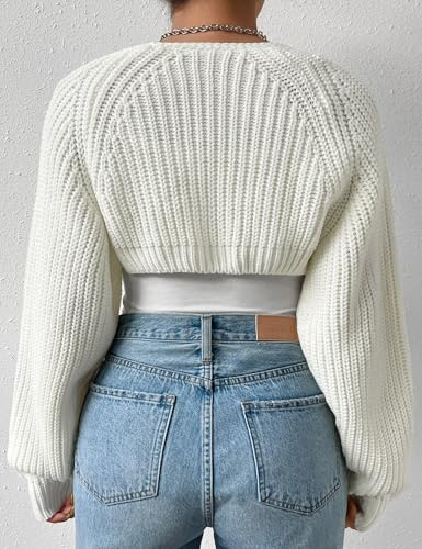 Image of Plus Size Women's Long Sleeve Open Front Crop Cardigan Drop Shoulder Shrug Oversized Ribbed Knit Bolero Sweater