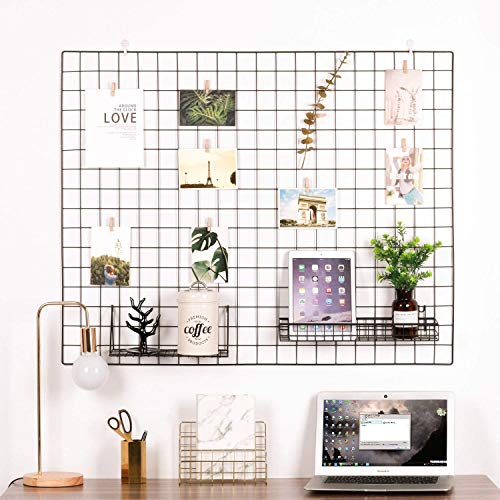 Kaforise Vinyl Dipped Wire Wall Grid Panel, Multifunction Photo Hanging Display and Wall Storage Organizer, Pack of 1, Size 39.4' X 31.5', Black