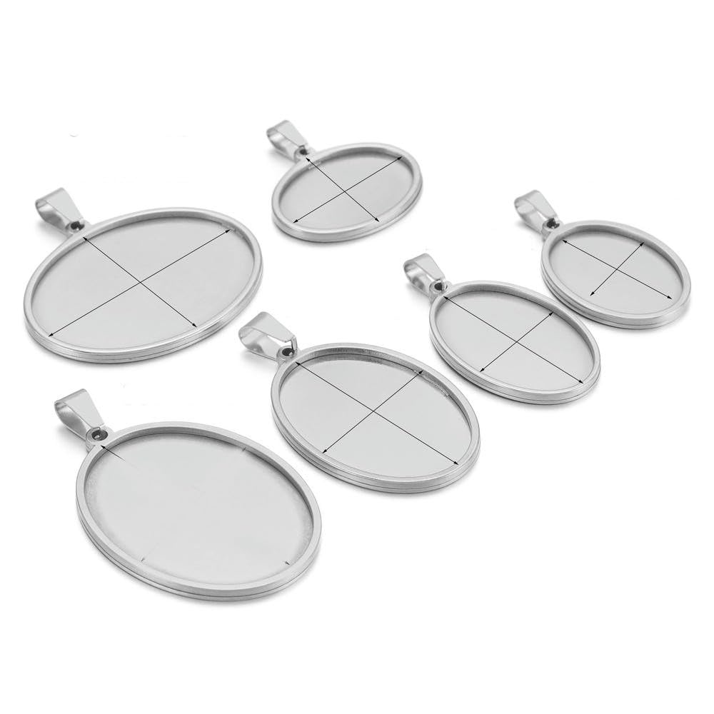 GENPICONG 5 pcs/lot Stainless Steel Oval Shape Pendant Cabochon Base Setting Tray Blank Charms for Jewelry Making Supplies