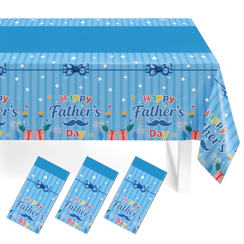 Childom 3 Pack Fathers Day Decorations Fathers Day Tablecloth 54 x 108 Plastic Table Cloth Disposable Rectangle Tablecloth for Home Dinner Family Parties Blue Table Cloth for Birthday Indoor Outside