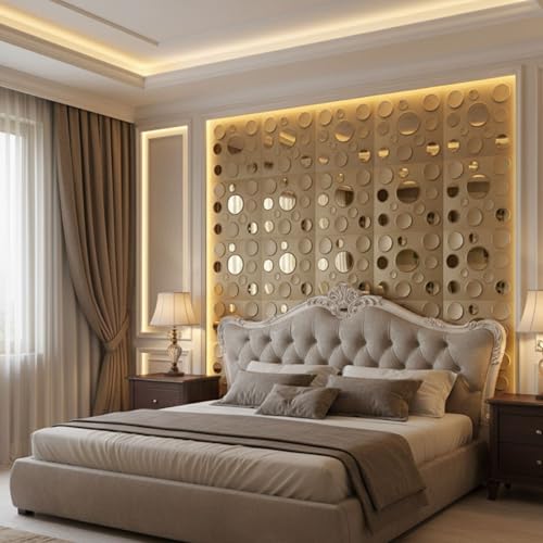 Image of Kayra Decor 3D PVC Wall Panels - Circle Embossed Design, Mirror Gold Color, 19.7 inch x 19.7 inch (Pack of 18) | Covers 42.28 Sq. Ft. |