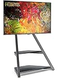 FITUEYES Artistic Floor TV Stand Black for 43-75 Inch TVs Eiffel Series Modern TV Stand with Mount for LCD/LED Flat Curved Screens Height Adjustable – Hide Your Wires, Wood Shelf Open Storage