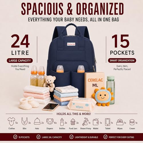 Image of Diaper Mommy Bags For Mothers for Travel - Hospital Baby Maternity Bag for Delivery Women - New Born Baby Essentials - Water-Resistant Fabric & Insulated Bottle Holders | 24 L, 15 Pockets