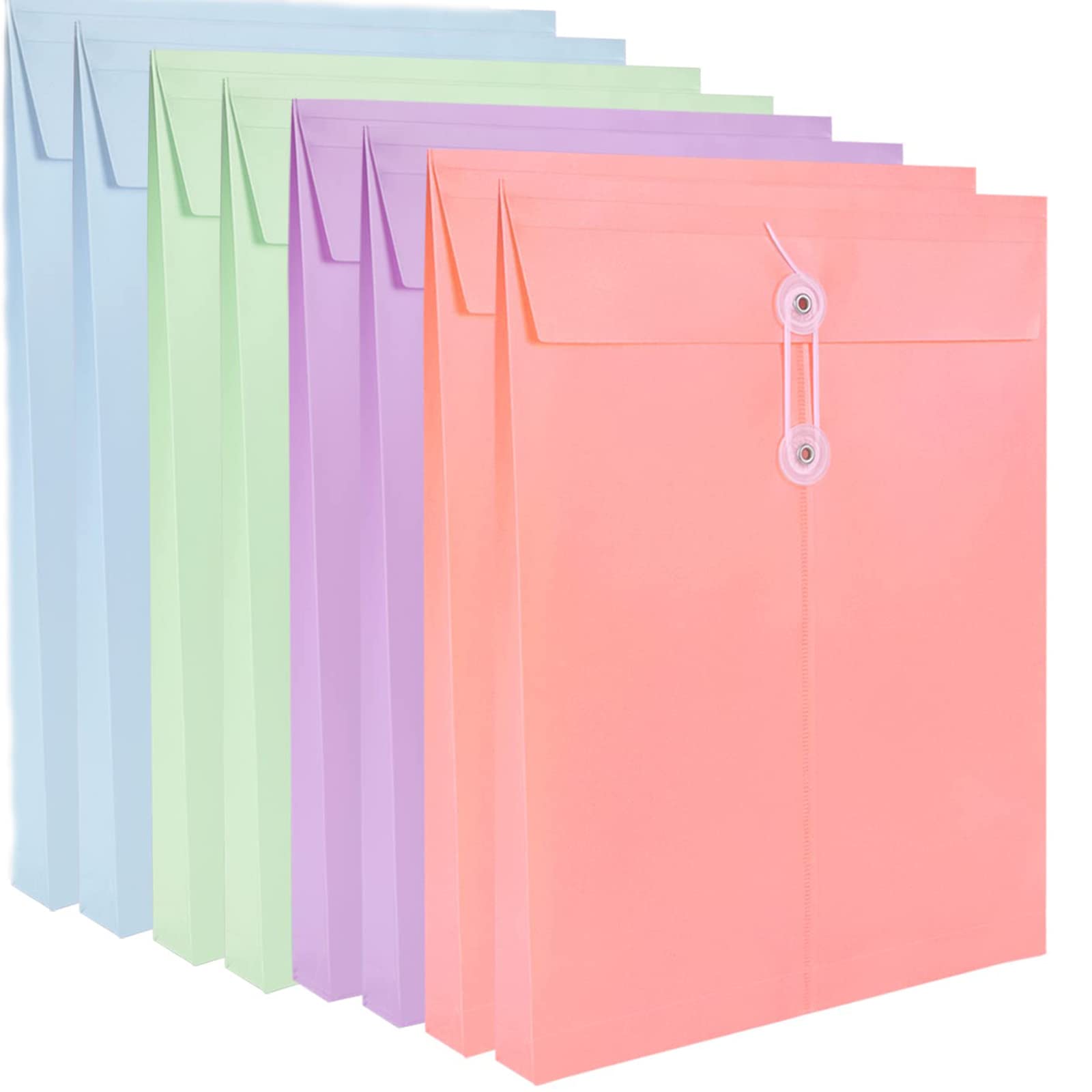 MAKINGTEC A4 Folder, Plastic Expandable Envelope Document Bag with String Tie Closure , Large Capacity Information Bag for Home Office School (8pcs, 4 Colors)