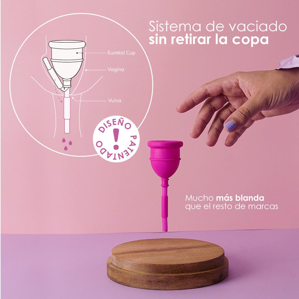 Eureka! Cup - Copa Menstrual Vaciable con Esterilizador Plegable | Silicona Médica Reutilizable | Alternativa Cómoda y Ecológica a Tampones | 3 Tallas (Mediana)