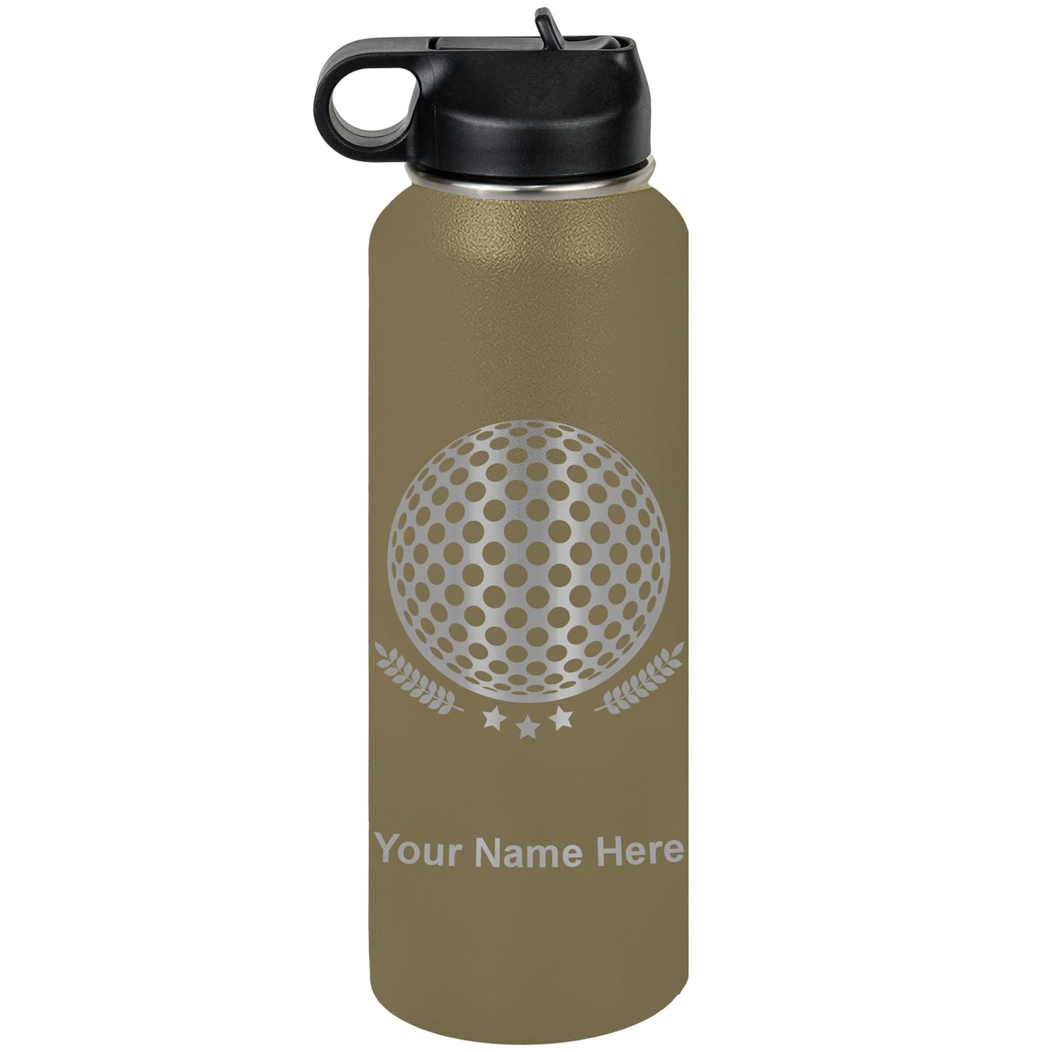 LaserGram Personalized Water Bottle, Golf Ball, Stainless Steel Double Wall Vacuum Insulated with Flip Top Straw, Custom Engraved Gift (40oz / 1180ml Camo Green)