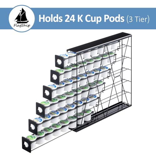 Image of FlagShip 6-Tier Coffee Pod Holder for K Cup - 48 Capsule Max Capacity Metal Rack, Ultra-Efficient Corner Storage Space Saving Design